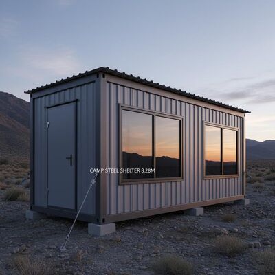 Compact Fire Resistant Metal Fab Homes Camp Steel Shelter Building 8.28m